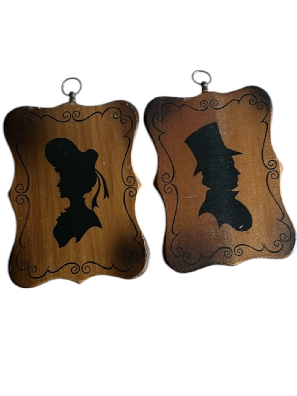 Vintage Wooden Man & Woman Silhouette Hanging Wall Plaques